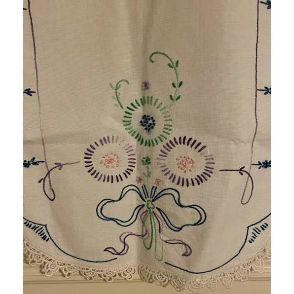 Vintage Linen Embroidered 30.5" x 17" Table Runner Purple Blue Green Handmade - Picture 3 of 11
